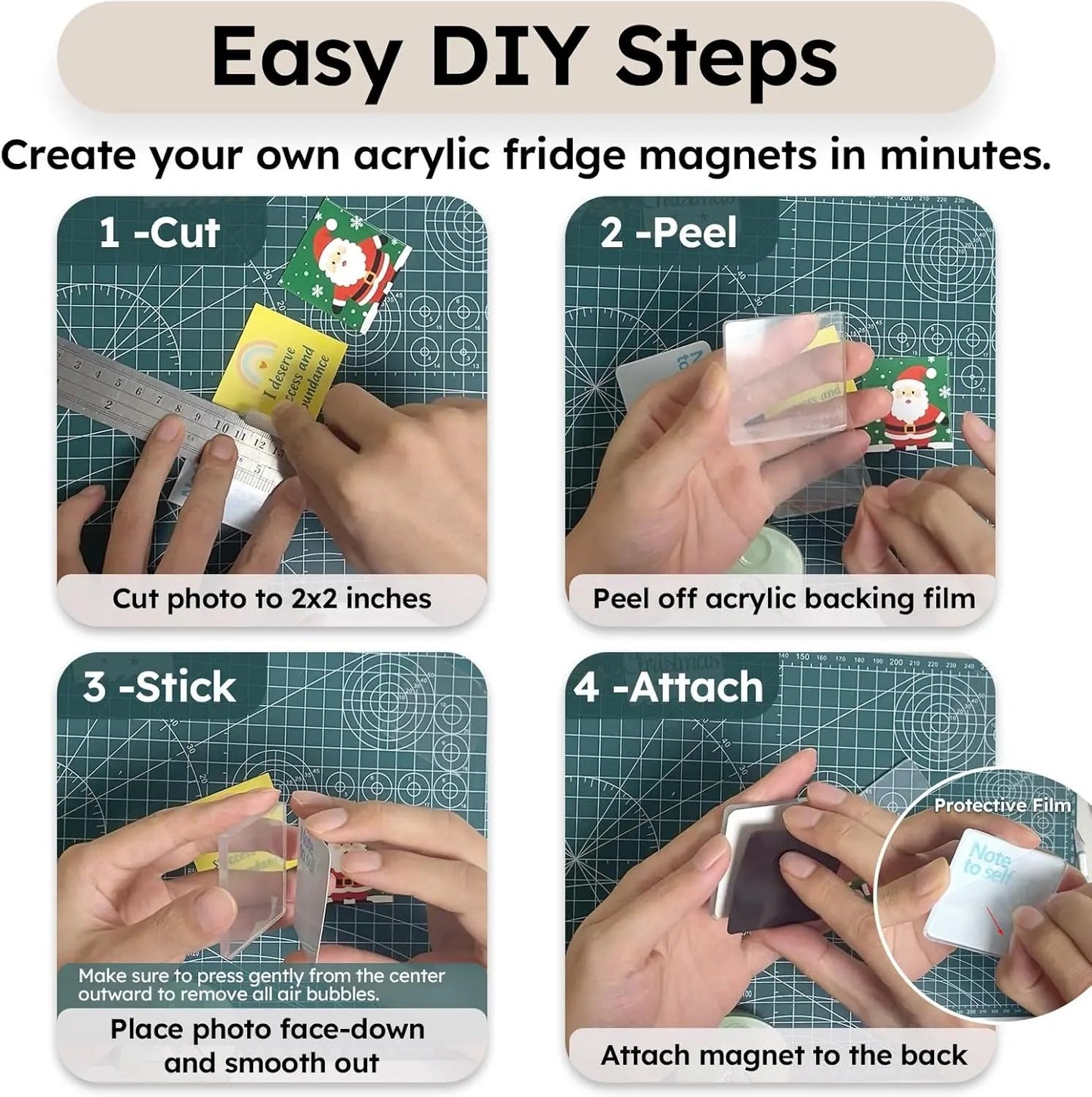 ✂🎞 2" x 2" Clear Acrylic DIY Fridge Magnet Set with Adhesive Backing 💕-10Pack