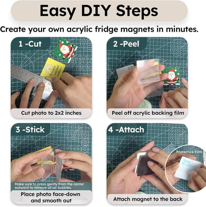 ✂🎞 2" x 2" Clear Acrylic DIY Fridge Magnet Set with Adhesive Backing 💕-10Pack