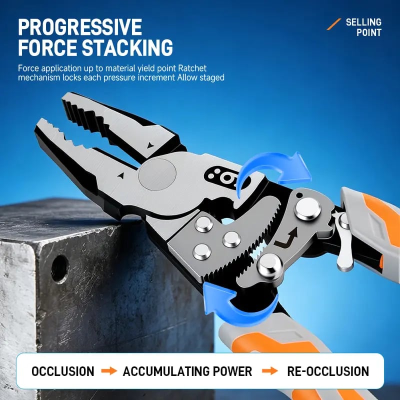🛠️55-Steel Self-Locking Anti-Skid Ratchet Pliers, Heavy-Duty Wire Cutters & Holding Tool