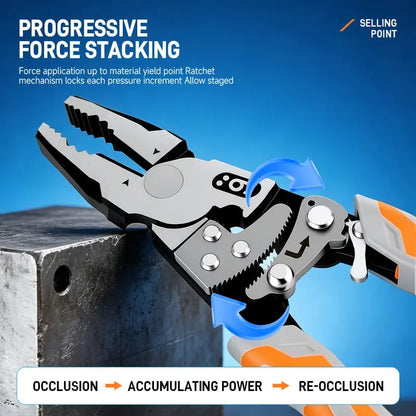 🛠️55-Steel Self-Locking Anti-Skid Ratchet Pliers, Heavy-Duty Wire Cutters & Holding Tool