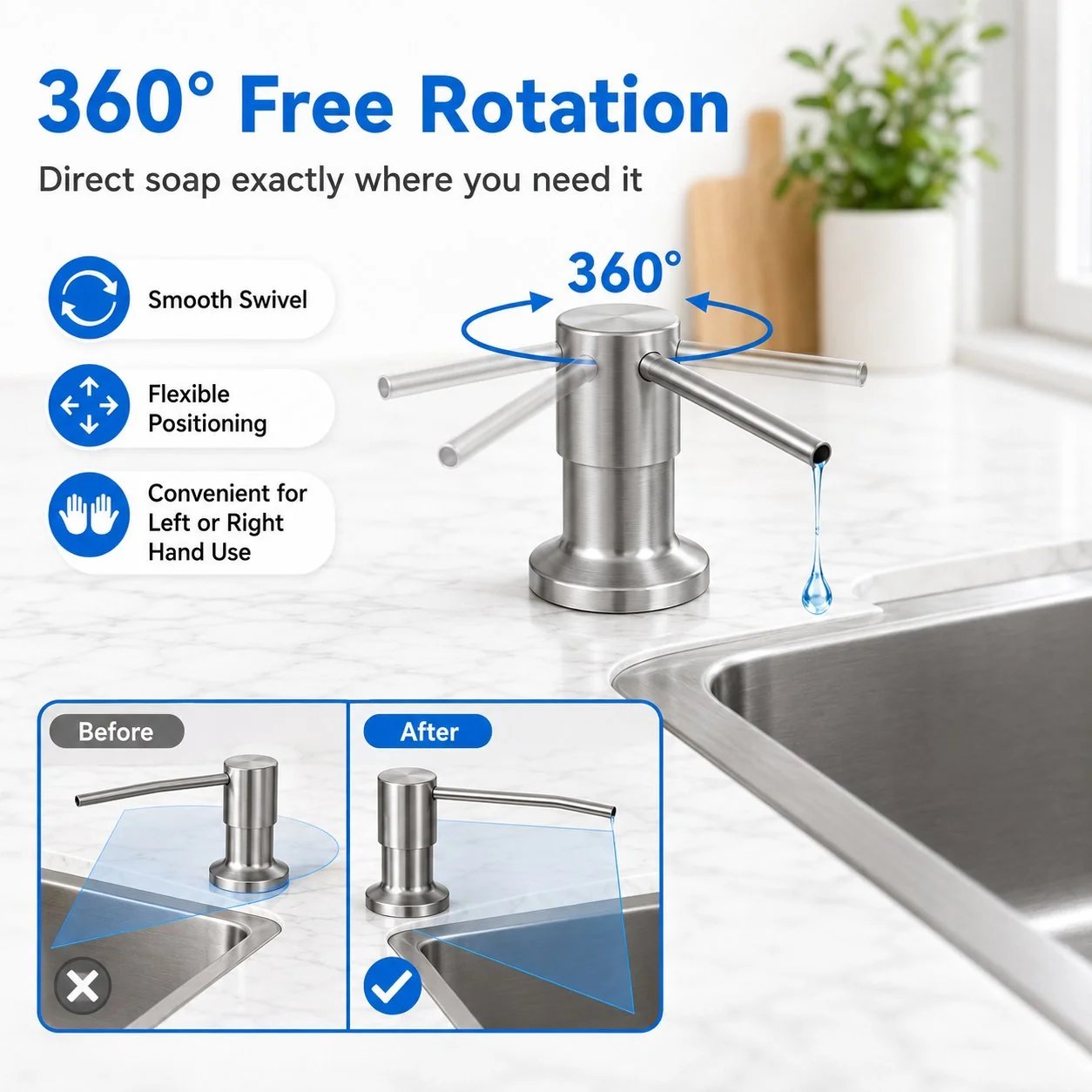 Built-In Sink Soap Dispenser with 39-Inch Extension Tube