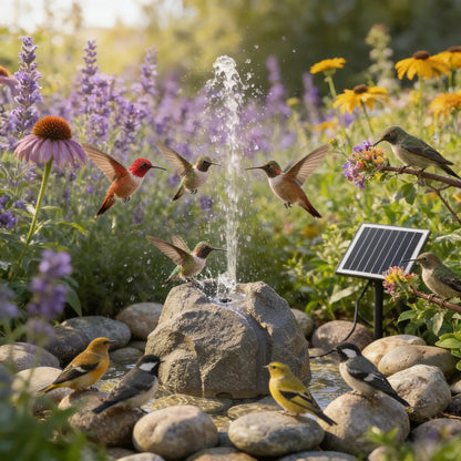 🐦⛲Realistic Granite Rock Solar Bird Bath Fountain - No-Cords Stone Decor