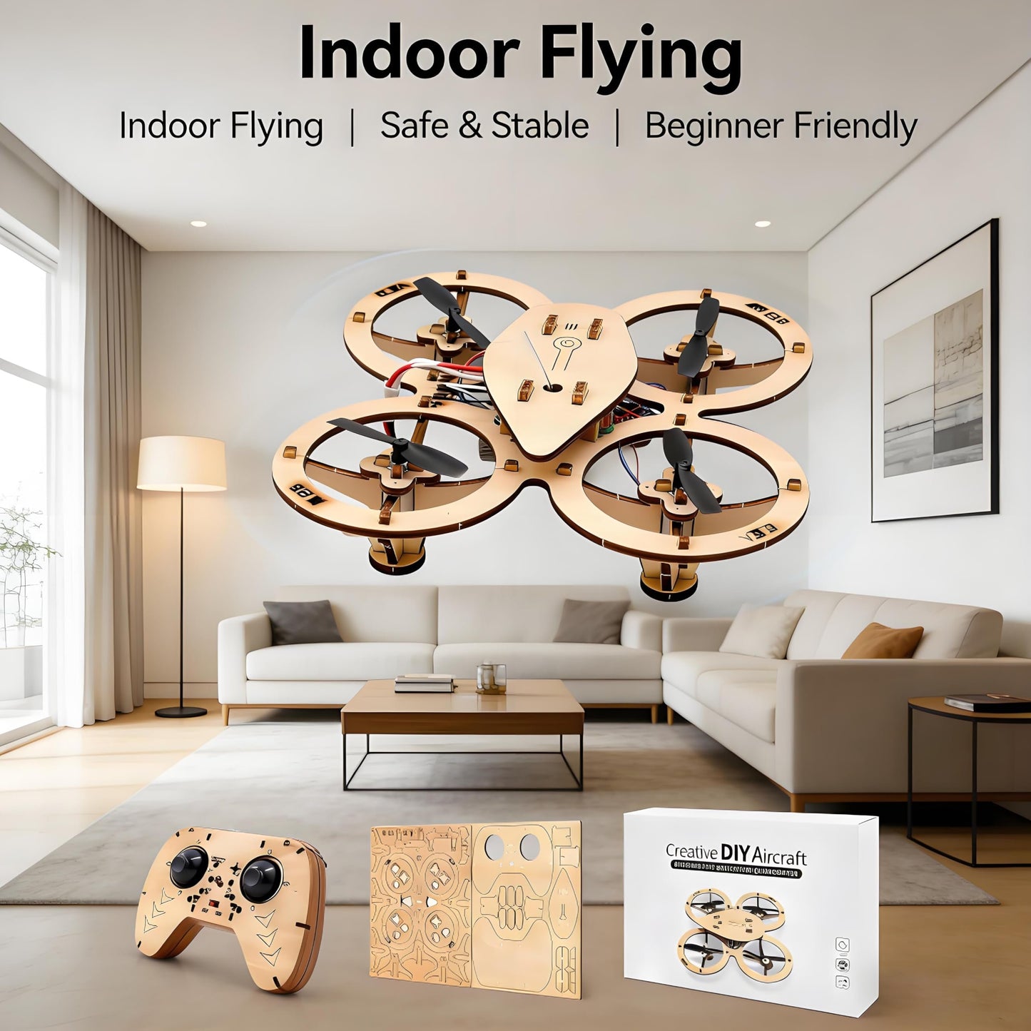 💥🏆Top Gift 2026 🎁 DIY Wooden Drone Assembly Kit, 2.4GHz RC Quadcopter with 360° Flip, Emergency Stop & Beginner Friendly Controls, STEM Building Toy for Teens & Adults