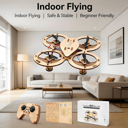 💥🏆Top Gift 2026 🎁 DIY Wooden Drone Assembly Kit, 2.4GHz RC Quadcopter with 360° Flip, Emergency Stop & Beginner Friendly Controls, STEM Building Toy for Teens & Adults