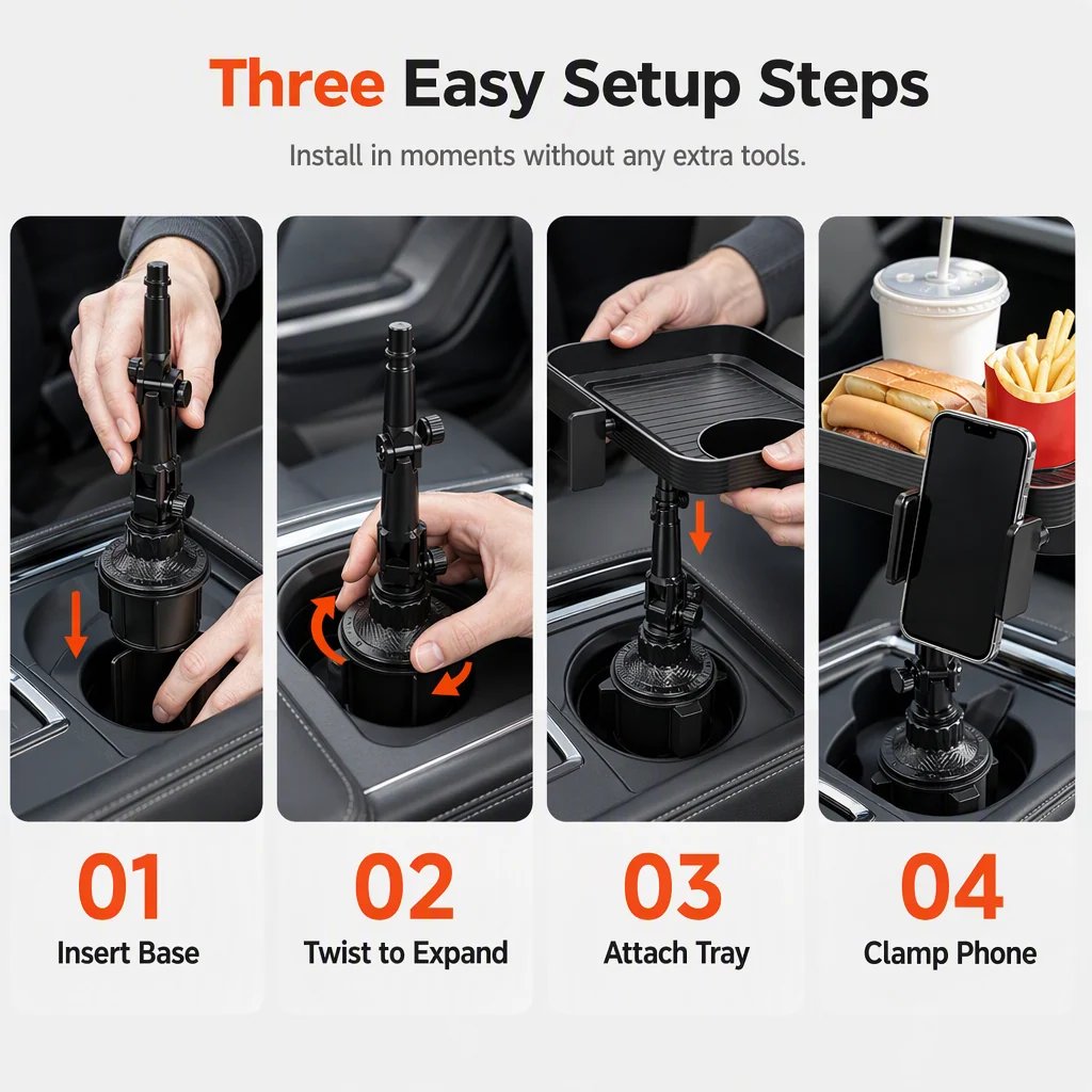 Close-up of the car phone mount adjustment area