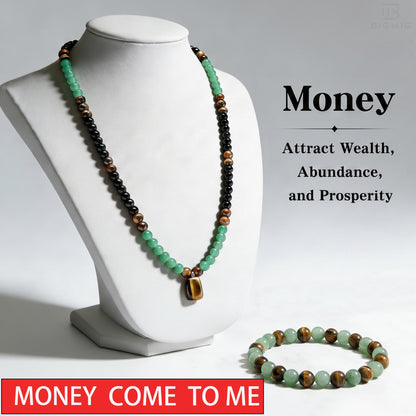💙 Money Attraction Green Aventurine & Tiger Eye Elastic Crystal Bracelet for Men Women, Friendship Daily Wear