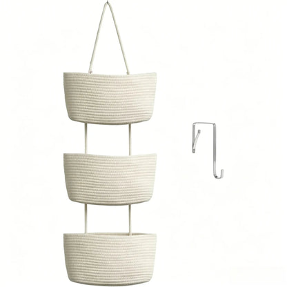🌿 Woven Cotton 3-Tier Over-Door Basket