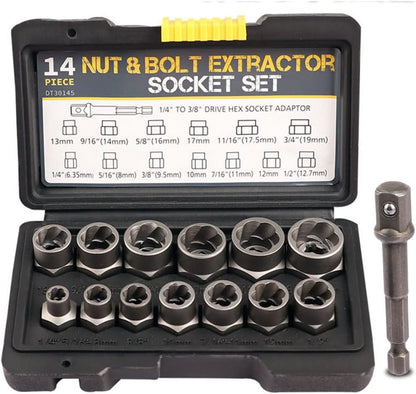 🛠️14-Piece Impact Bolt & Nut Remover Set, 3/8"Bolt Lug Nut Extractor Socket Tool Set