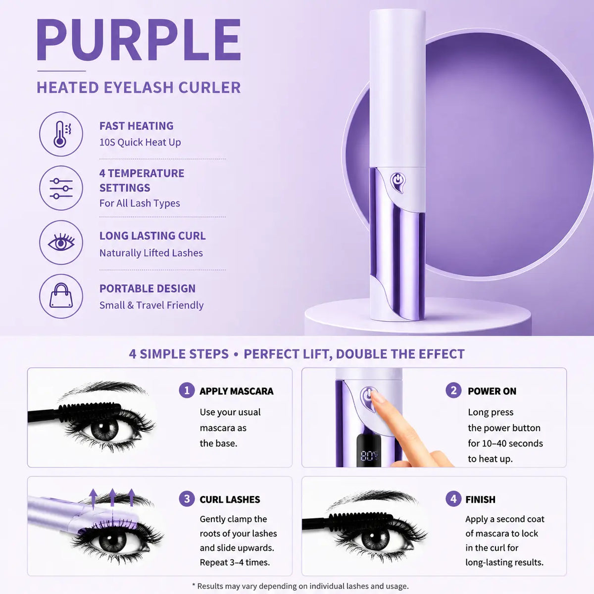 USB Heated Eyelash Curler | Fast Heat, Long-Lasting Natural Curl with LED Temperature Display & Anti-Scald Design