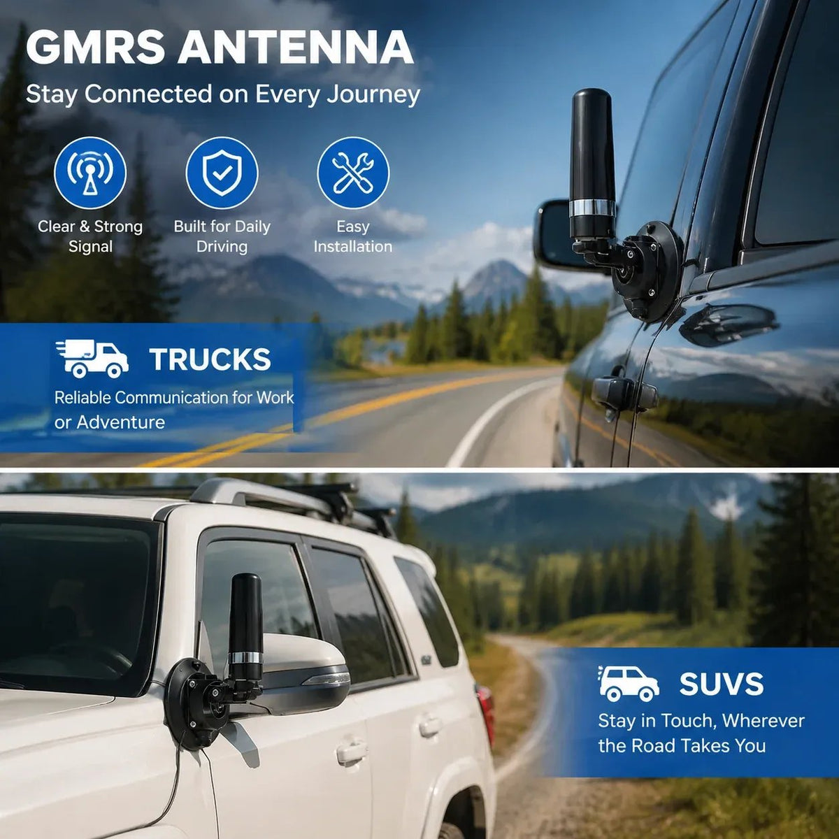 💯🔥 50% OFF - Universal GMRS Antenna Mount – Heavy-Duty Radio Antenna Bracket for Cars, SUVs, Trucks, Off-Road Vehicles & Boats