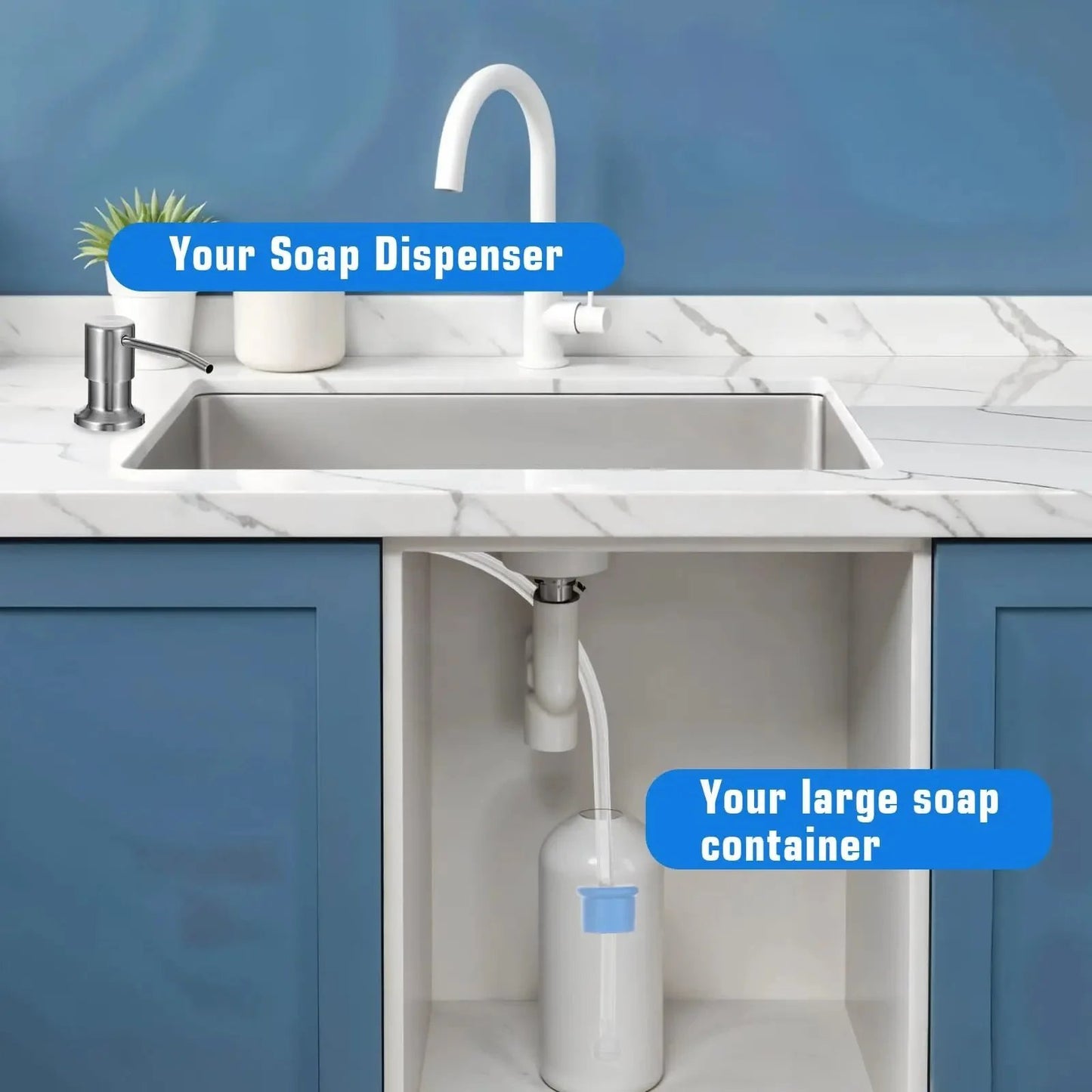 Built-In Sink Soap Dispenser with 39-Inch Extension Tube