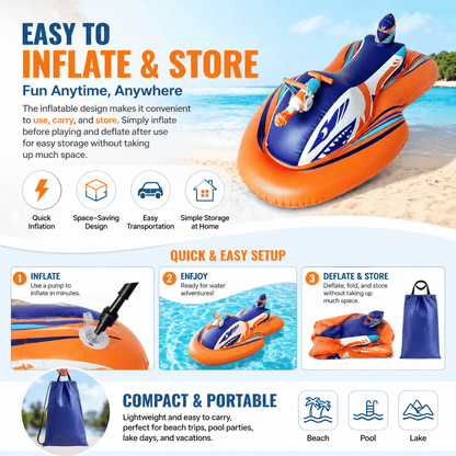 🌊 2-in-1 Shark Inflatable Jet Water Ski🚤 Built-in Water Gun