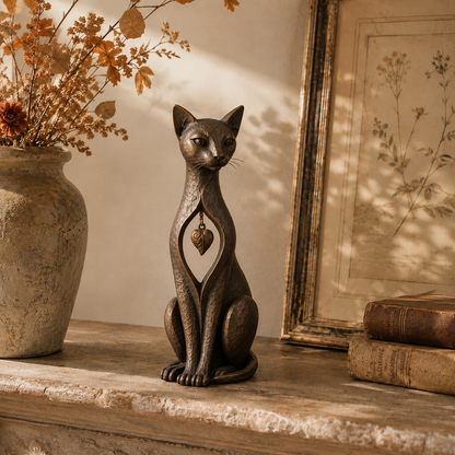 Heritage Heart Sphynx Sculpture – Vintage Iron Cat Accent for Timeless Interiors