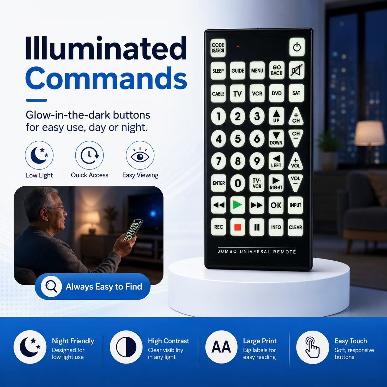 🎮Big Button Universal Remote | Big Buttons, Glow-in-the-Dark