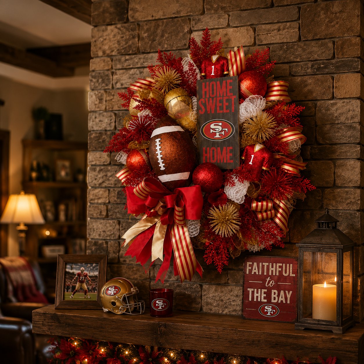 Football Team Handcrafted Wreath for Game-Day Front Door Decor