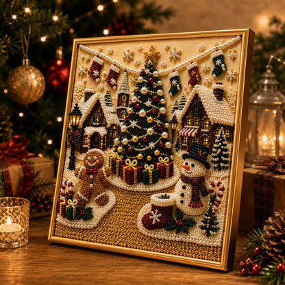 🔥HOT SALE🔥🎄🎅 Premium 3D Pearl Christmas Wall Art Kit | Luxury Flocked Canvas with Scratch-Resistant Non-Fading Pearl Beads DIY Holiday Decor ⛄️❄️
