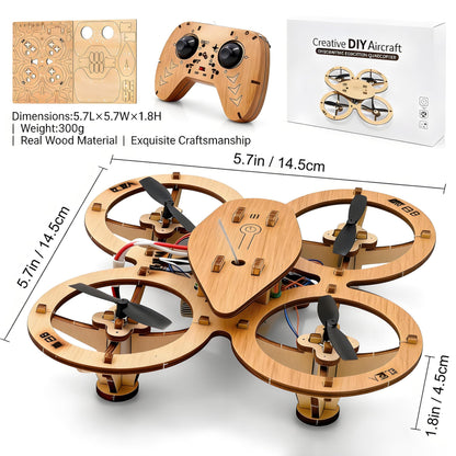 💥🏆Top Gift 2026 🎁 DIY Wooden Drone Assembly Kit, 2.4GHz RC Quadcopter with 360° Flip, Emergency Stop & Beginner Friendly Controls, STEM Building Toy for Teens & Adults
