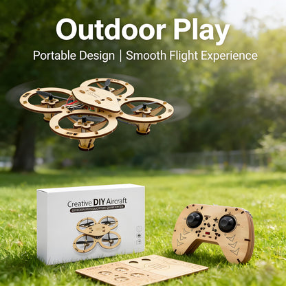 💥🏆Top Gift 2026 🎁 DIY Wooden Drone Assembly Kit, 2.4GHz RC Quadcopter with 360° Flip, Emergency Stop & Beginner Friendly Controls, STEM Building Toy for Teens & Adults