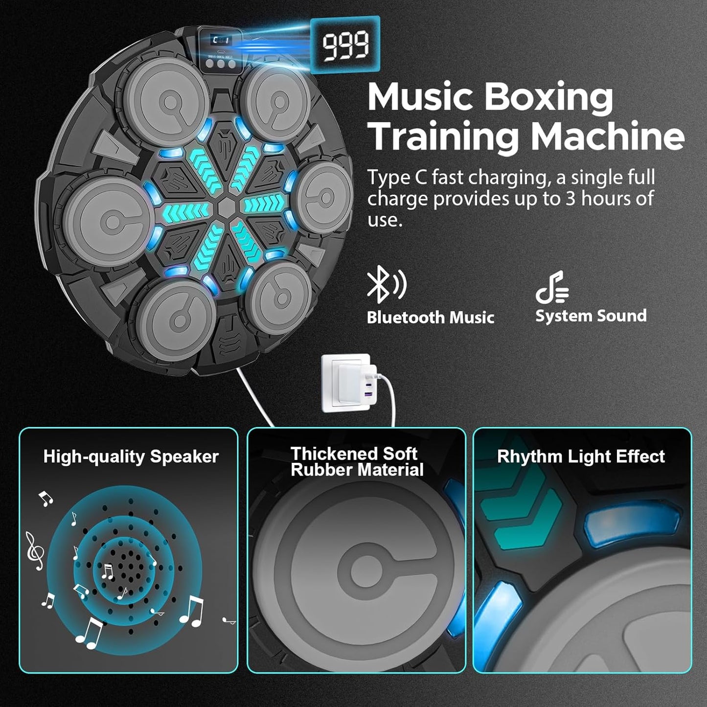 Smart Music Boxing Training Machine with Boxing Gloves, Interactive Boxing Trainer, Universal for Adults & Kids