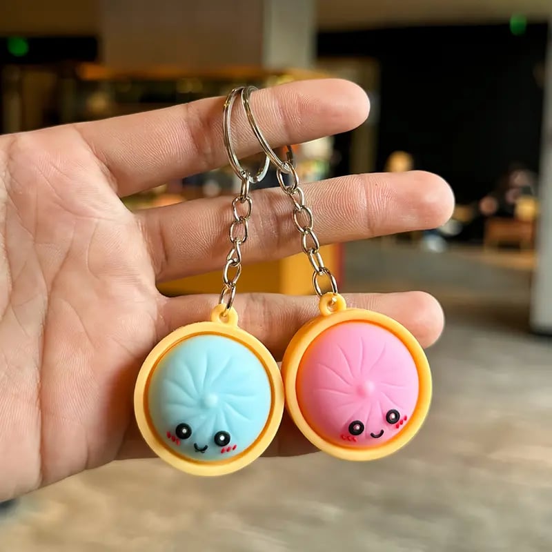 🥟Cute Dumpling Pressable Fidget Keychain-touch sensing light