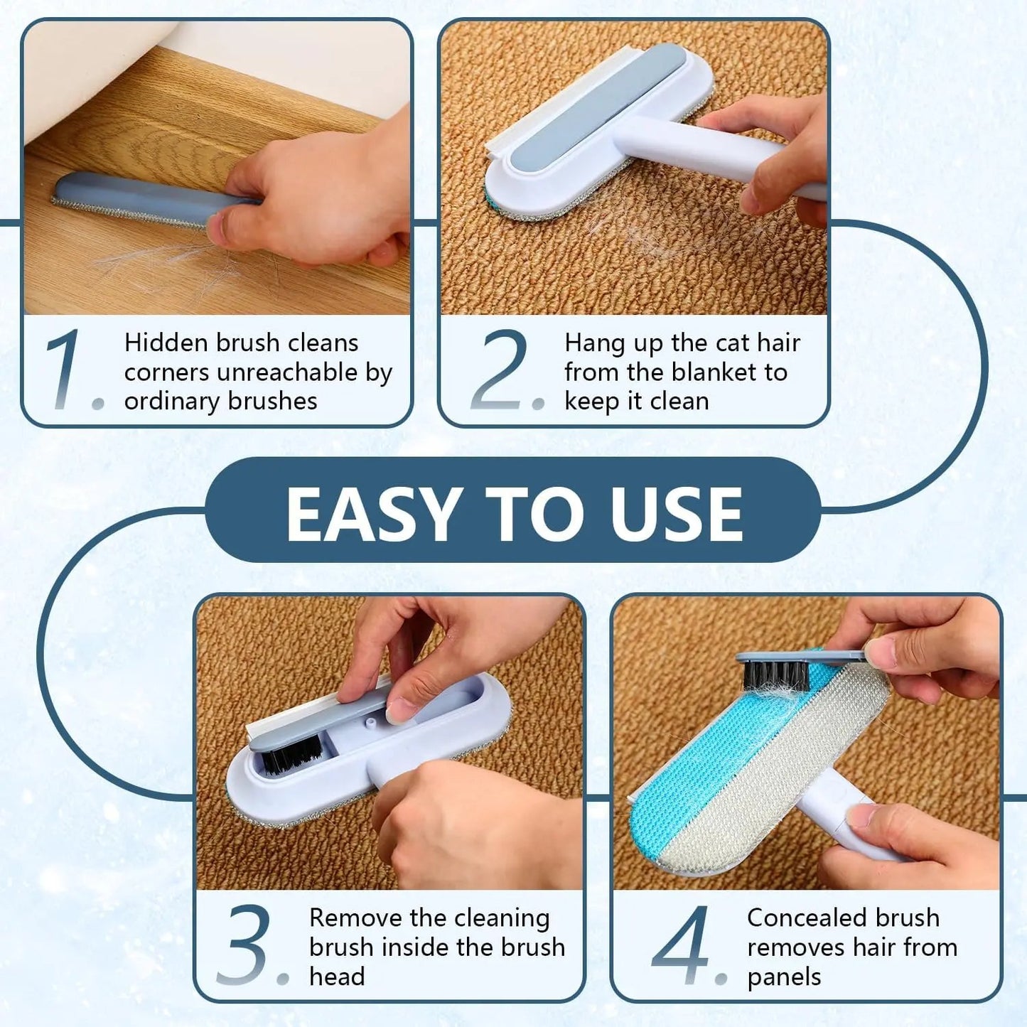 4-in-1 Long Handle Pet Fur Remover Multi-Tool Set