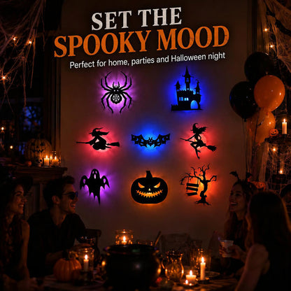 🎃8 Pack Halloween LED Silhouette Wall Light Stickers, Battery Powered Peel & Stick Decor Lights
