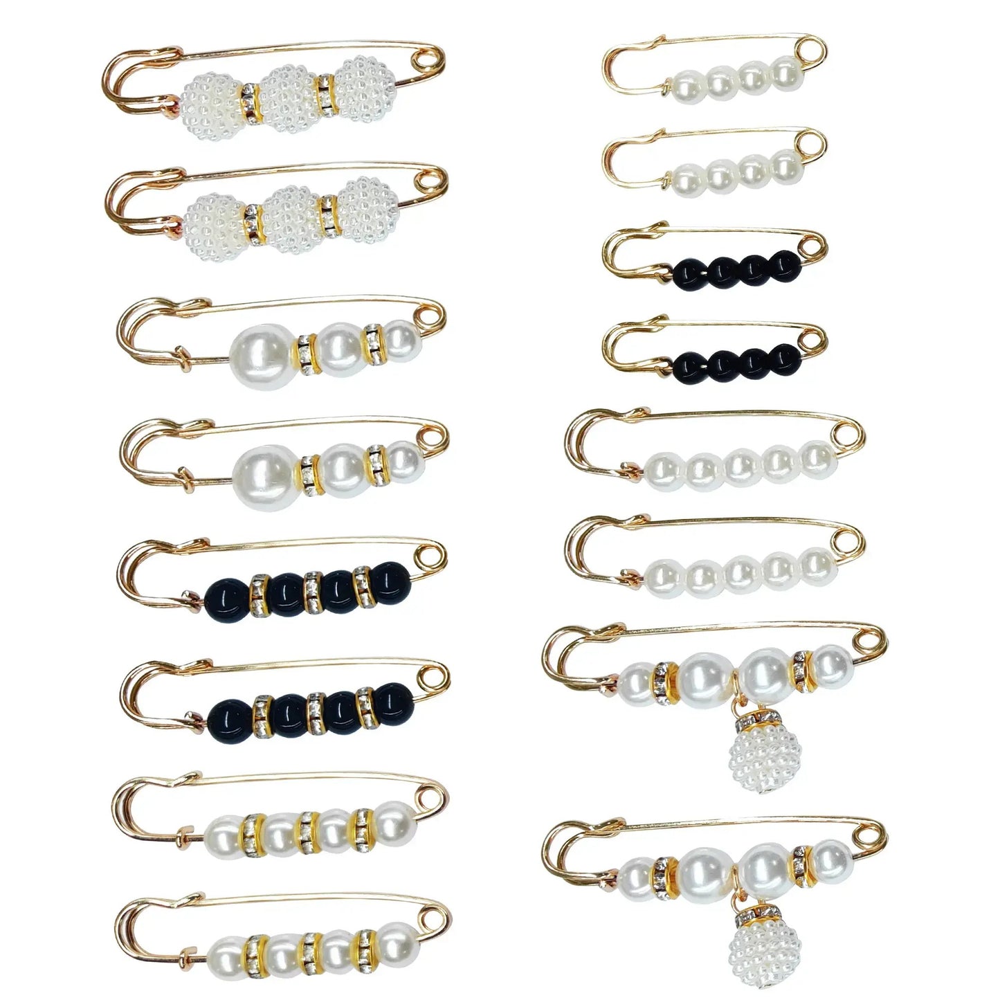 12-Piece Pearl Brooch Pin Set - Decorative Mixed-Style Fasteners for Cardigans & Dresses