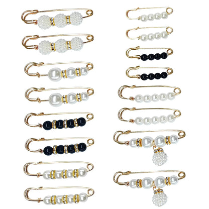 12-Piece Pearl Brooch Pin Set - Decorative Mixed-Style Fasteners for Cardigans & Dresses