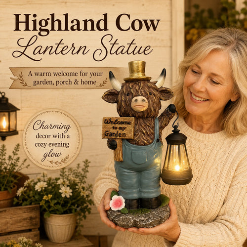 Handcrafted Solar-Powered Scottish Highland Bull Garden Welcome Light