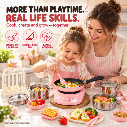 52-Piece Kids’ Mini Real-Cooking Kitchen Set with Electric Stove & Cookware
