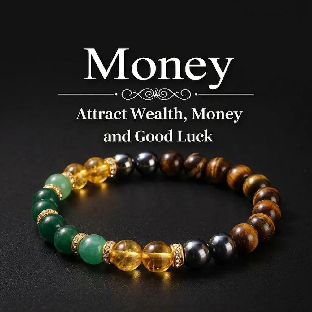 💙 Money Attraction Green Aventurine & Tiger Eye Elastic Crystal Bracelet for Men Women, Friendship Daily Wear