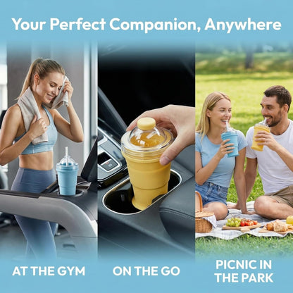 🔥NEW HOT SELLING 49% OFF 🔥 2-in-1 Collapsible Silicone Ice Ball Maker Cup & Reusable Ice Sphere Mold with Straw Lid