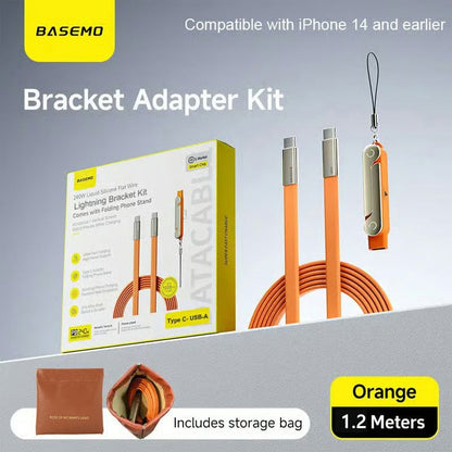 240W Super Fast Charging 360° Rotating Invisible Stand Detachable Two-in-One Charging Cable, Zinc Alloy Silicone Type-C Cable compatible with Apple and Samsung, essential for gaming, office, and car use | Bestselling cutting-edge technology