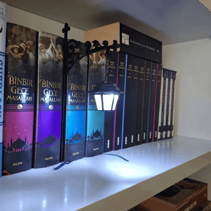 Aesthetic Library Lantern Bookcase Light — Cozy Warm Glow Decorative Mini Lamp, Elegant Metal Night Light for Bookshelf, Reading Nook & Study Room