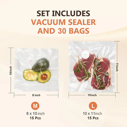 Food Vacuum Sealing Machine (Vacuum Sealing Machine + 30 Reusable Vacuum Bags) Powerful Handheld Type