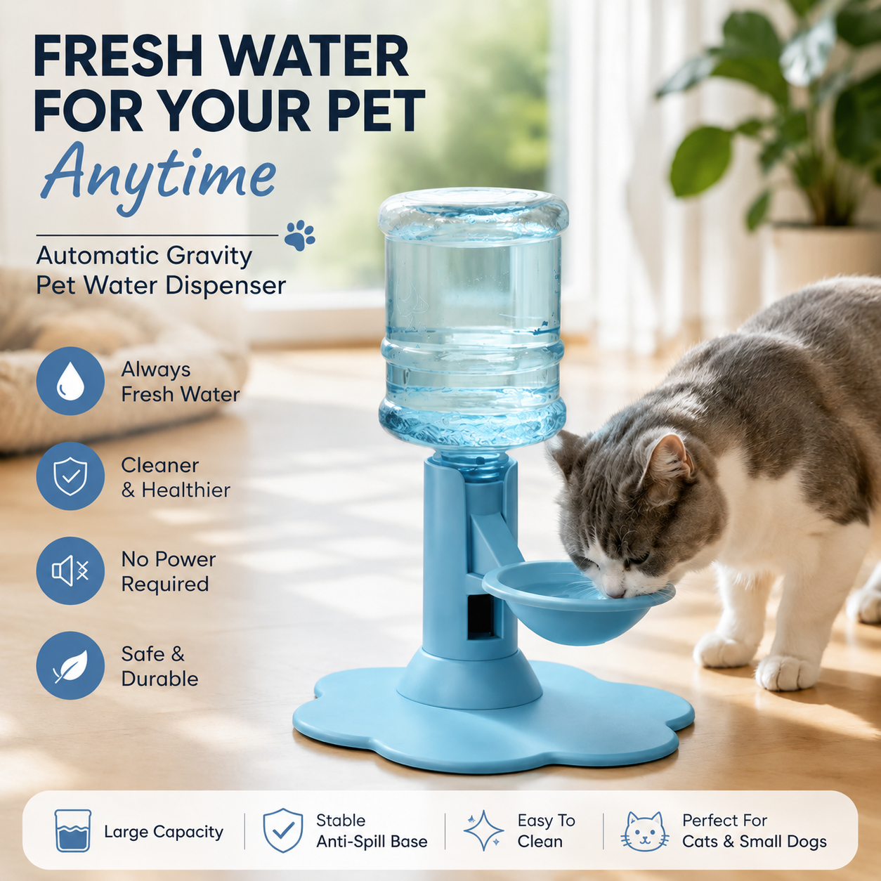 😻 Automatic Pet Water Dispenser – Gravity Self Refilling Cat & Dog Water Bowl🎁Free Water Buckets