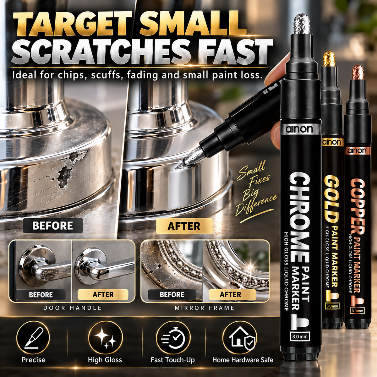 Restore Metal Shine Instantly! Scratch Repair Chrome Paint Marker