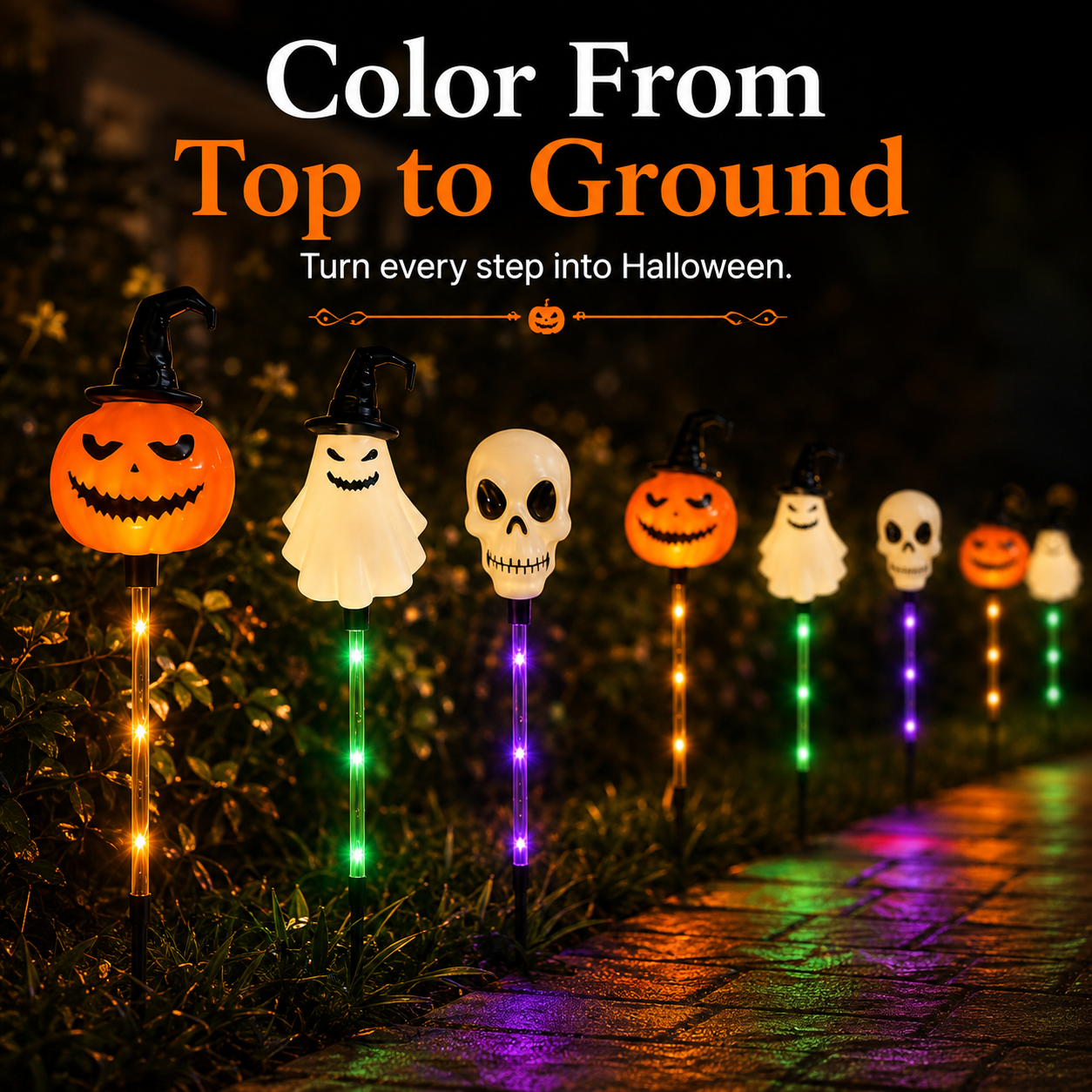 🎃 Solar Halloween Pathway Stake Lights with Pumpkins, Ghosts & Skulls 👻