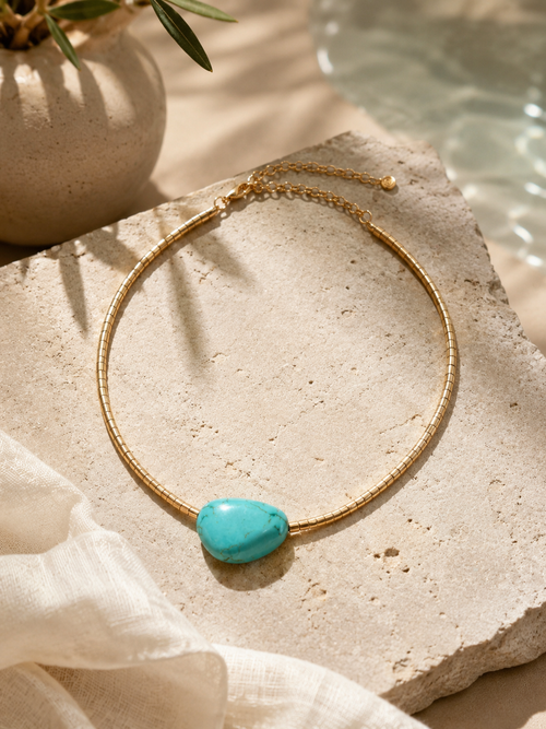 Beaded Turquoise Nugget Necklace
