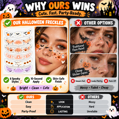 🕷️ 6-Pack Halloween Temporary Freckles & Bat Face Decals