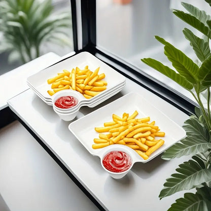 🍟 4-Piece Snack Plate Set with Built-In Dipping Sauce Bowl