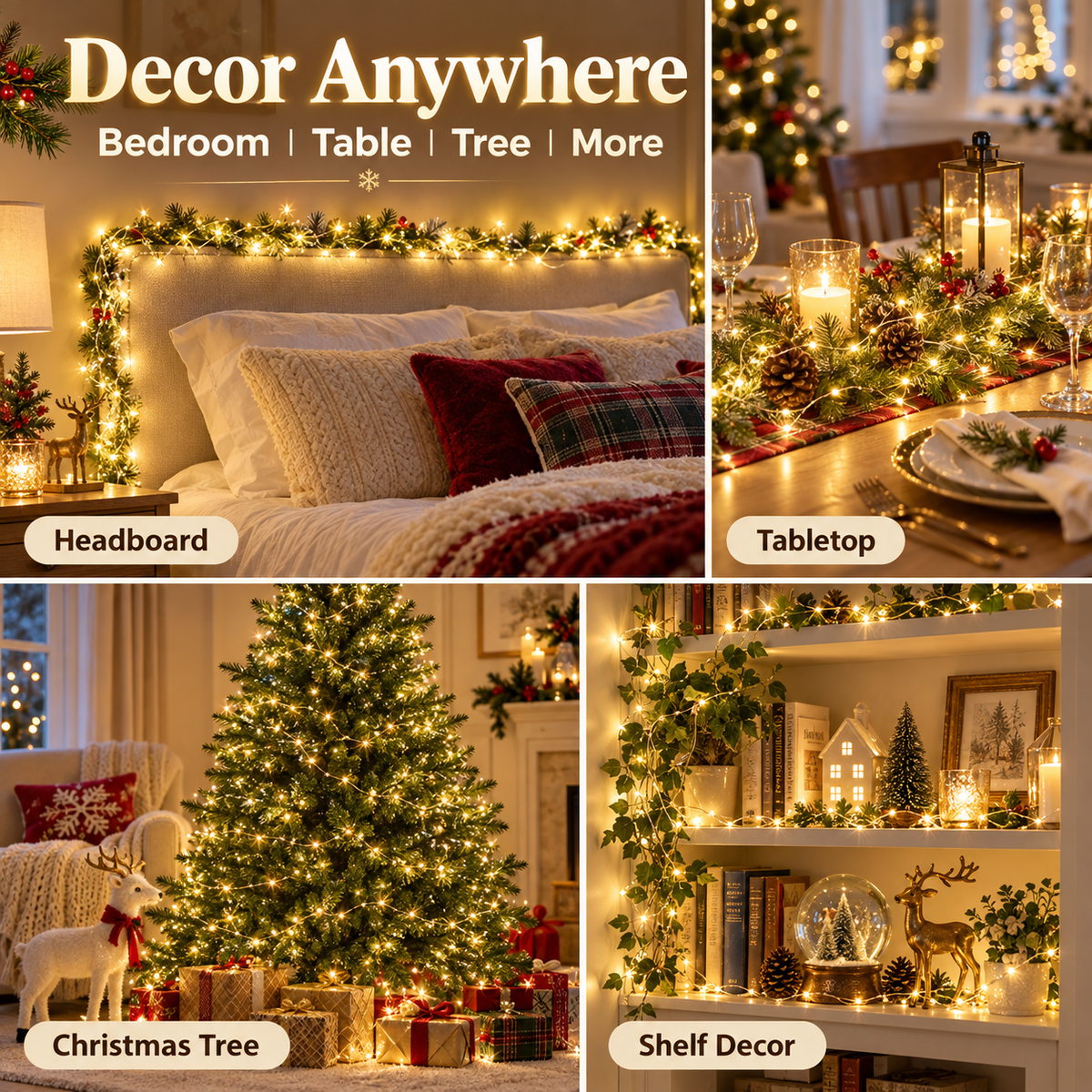 🎄 Premium Snake Bone Fairy Lights - Warm LED Christmas Tree Decor