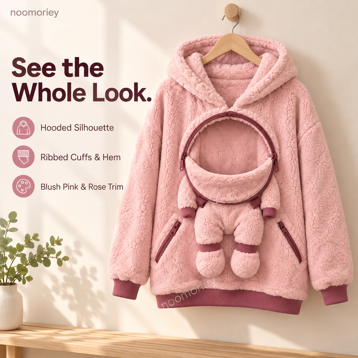 Mom & Baby Plush Hoodie – Cozy Pullover with Front Zip Panel