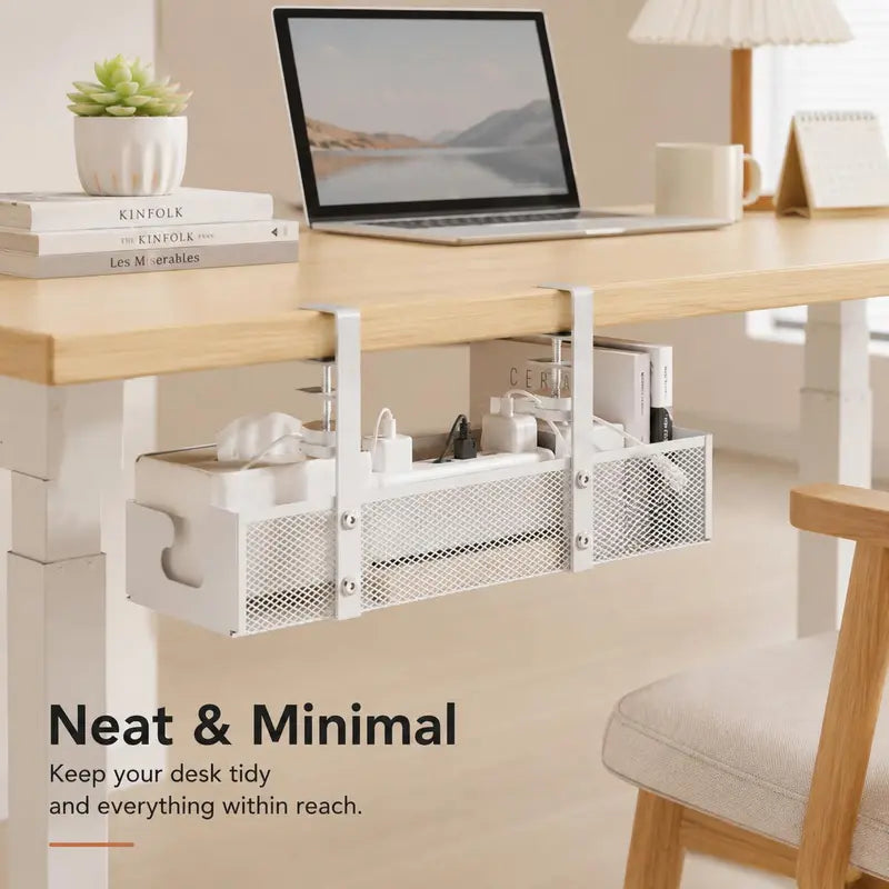 No-Drill Under Desk Cable Organizer – Hide Cables & Power Strips for a Cleaner Workspace