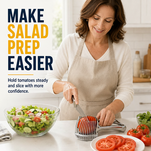 🍋Creative Kitchen Slice Cutting Tool, Food‑Grade Aluminum Alloy Hand‑Held Slicer, Quick Slicing Holder for Lemon, Tomato, Onion & Soft Fruits Vegetables