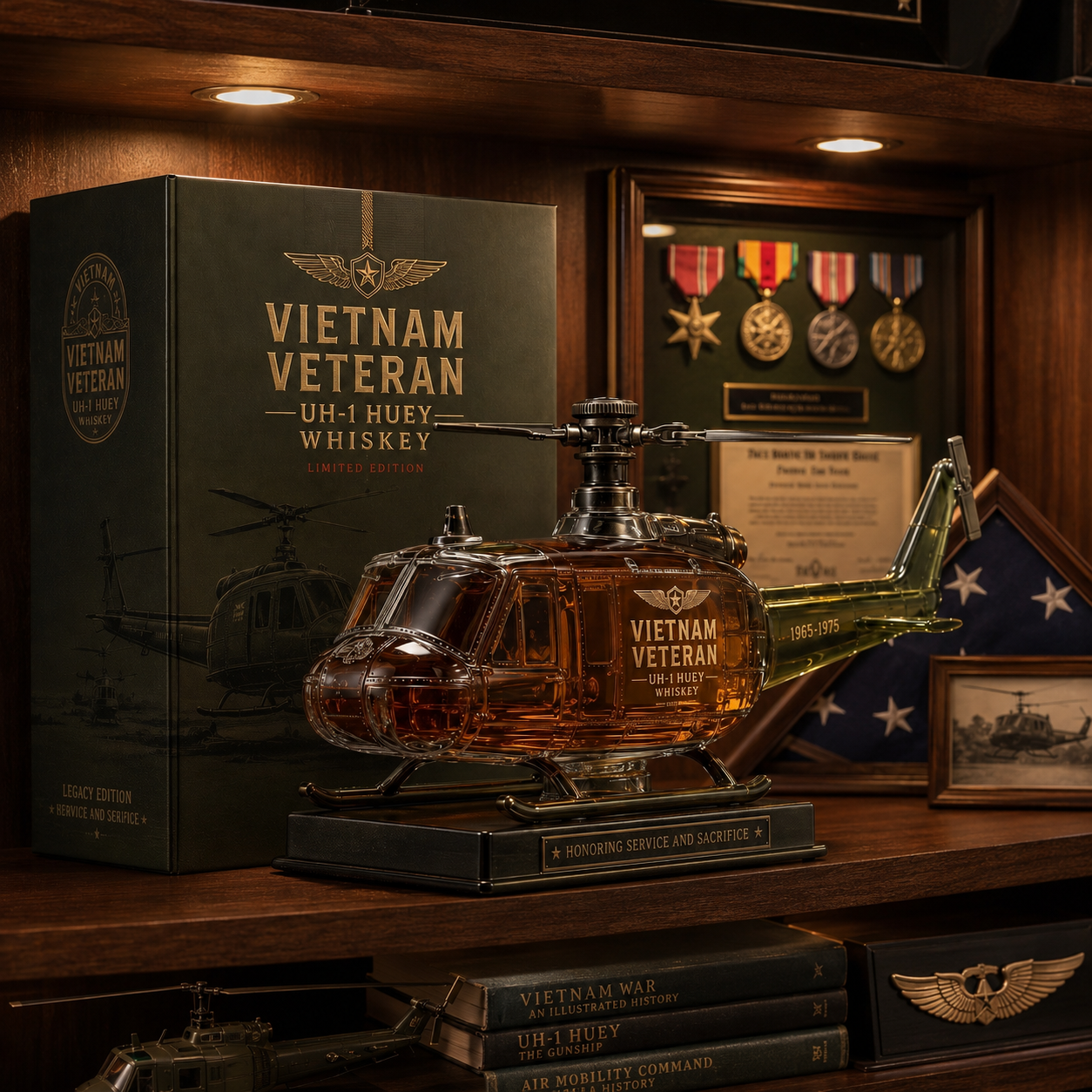 🚁Vietnam Veteran UH-1 Huey Helicopter 1965-1975 Whiskey Bottle