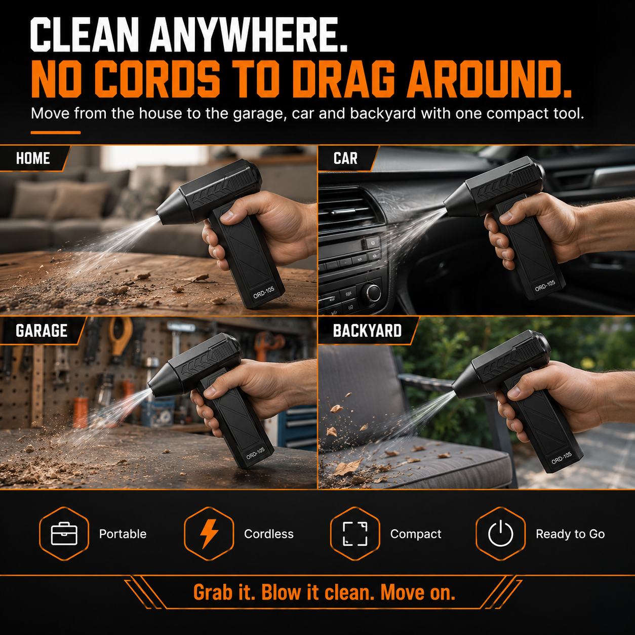 💨 Cordless Turbo Air Duster for Cars, Garages & Workspaces