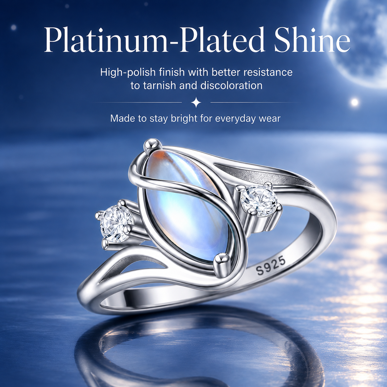 💍925 Sterling Silver Rainbow Moonstone Ring