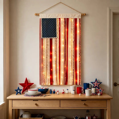 4.2 x 2.3 Ft Lighted Rag American Flag Banner