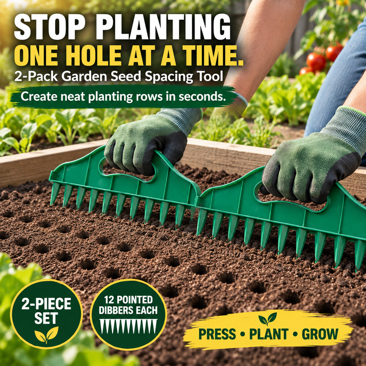 🌱 Garden Seed Spacing Tool – Multi-Row Soil Dibbler & Furrow Maker